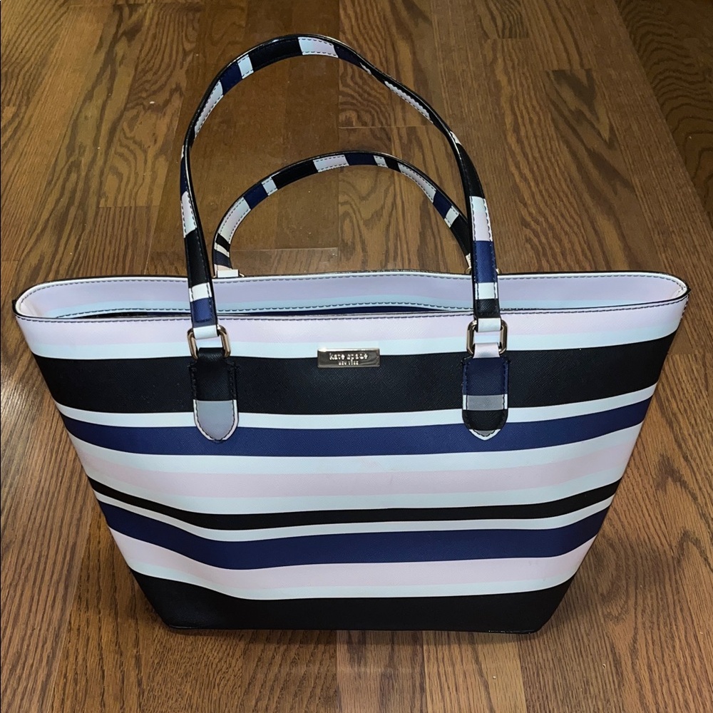 kate spade Navy, Light Pink, White & Black Striped Tote
